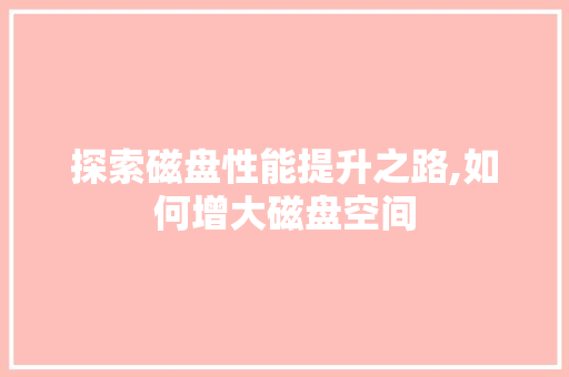 探索磁盘性能提升之路,如何增大磁盘空间