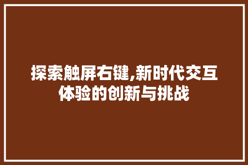探索触屏右键,新时代交互体验的创新与挑战