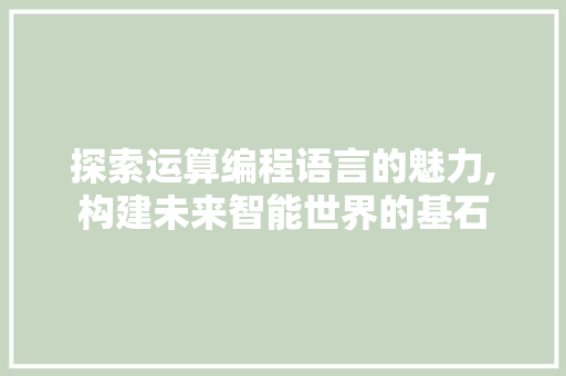 探索运算编程语言的魅力,构建未来智能世界的基石