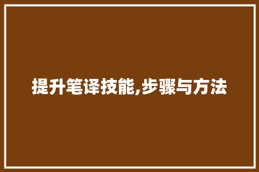 提升笔译技能,步骤与方法 服务器/数据库