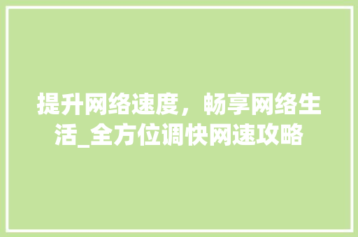 提升网络速度，畅享网络生活_全方位调快网速攻略
