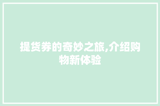 提货券的奇妙之旅,介绍购物新体验 Web前端