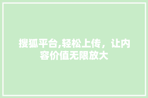 搜狐平台,轻松上传，让内容价值无限放大