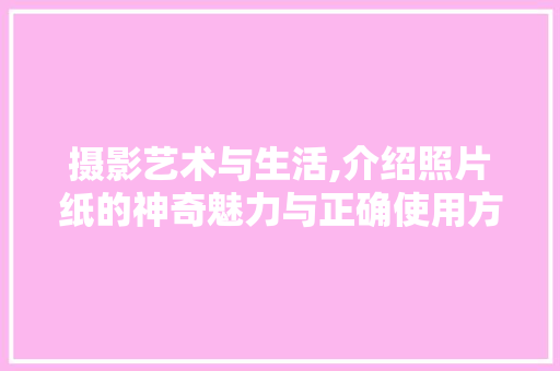 摄影艺术与生活,介绍照片纸的神奇魅力与正确使用方法 建站教程