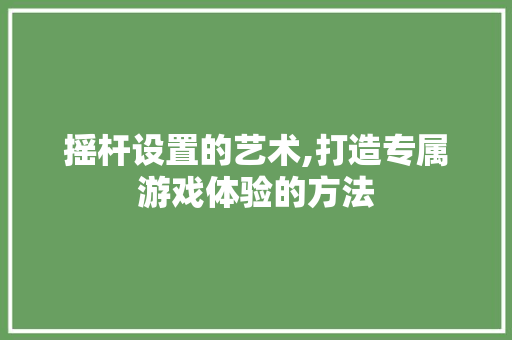 摇杆设置的艺术,打造专属游戏体验的方法