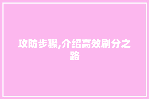 攻防步骤,介绍高效刷分之路