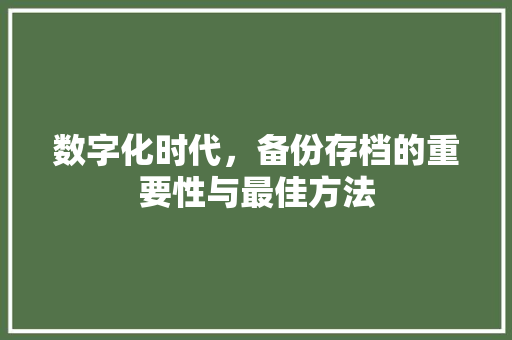 数字化时代，备份存档的重要性与最佳方法