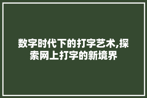 数字时代下的打字艺术,探索网上打字的新境界 服务器/数据库