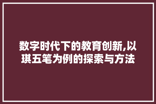 数字时代下的教育创新,以琪五笔为例的探索与方法