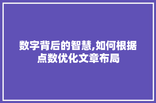 数字背后的智慧,如何根据点数优化文章布局