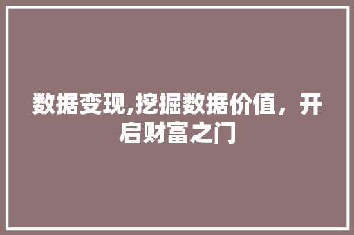 数据变现,挖掘数据价值，开启财富之门