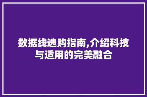 数据线选购指南,介绍科技与适用的完美融合