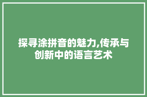 探寻涂拼音的魅力,传承与创新中的语言艺术