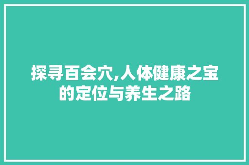 探寻百会穴,人体健康之宝的定位与养生之路