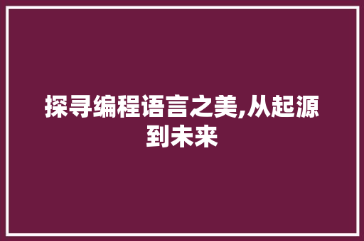 探寻编程语言之美,从起源到未来