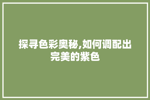 探寻色彩奥秘,如何调配出完美的紫色