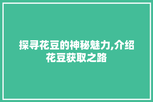 探寻花豆的神秘魅力,介绍花豆获取之路