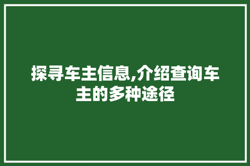 探寻车主信息,介绍查询车主的多种途径 友链在线