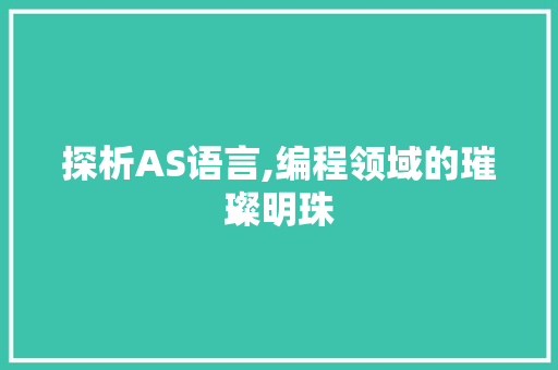 探析AS语言,编程领域的璀璨明珠