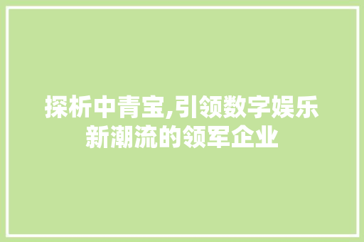 探析中青宝,引领数字娱乐新潮流的领军企业