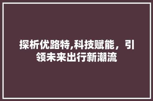 探析优路特,科技赋能，引领未来出行新潮流