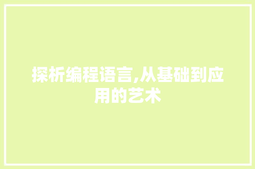 探析编程语言,从基础到应用的艺术