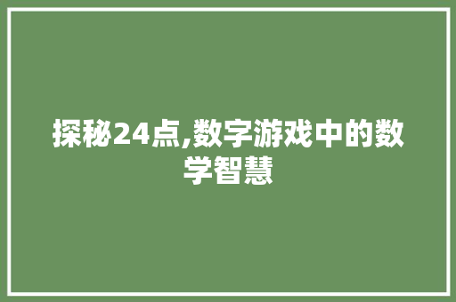 探秘24点,数字游戏中的数学智慧