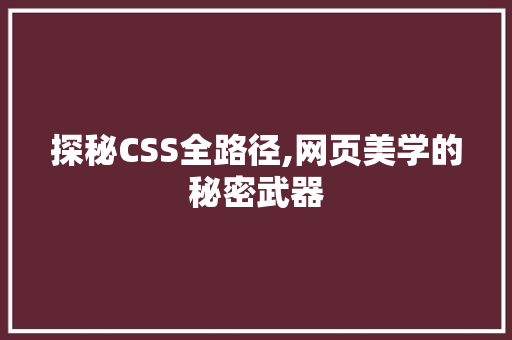 探秘CSS全路径,网页美学的秘密武器