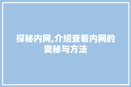 探秘内网,介绍查看内网的奥秘与方法