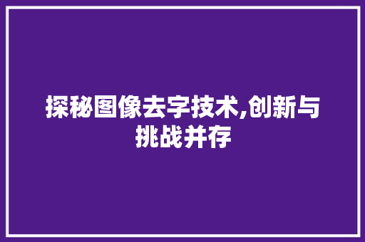 探秘图像去字技术,创新与挑战并存