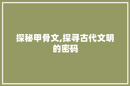 探秘甲骨文,探寻古代文明的密码