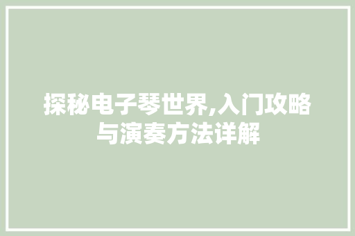 探秘电子琴世界,入门攻略与演奏方法详解