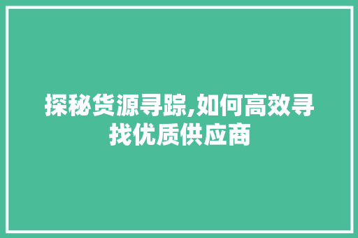 探秘货源寻踪,如何高效寻找优质供应商