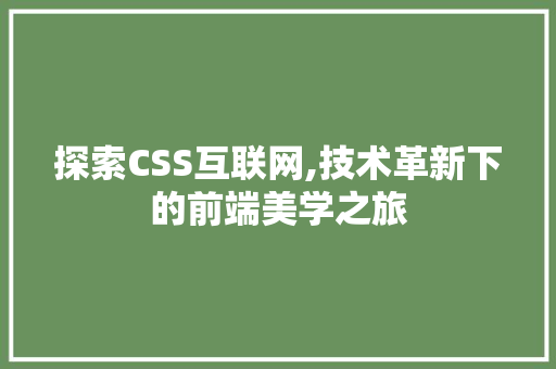 探索CSS互联网,技术革新下的前端美学之旅