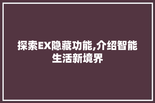 探索EX隐藏功能,介绍智能生活新境界