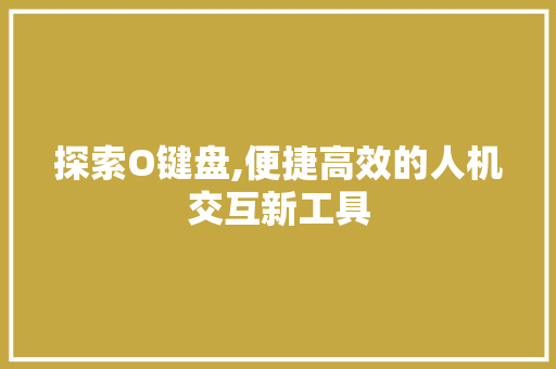 探索O键盘,便捷高效的人机交互新工具