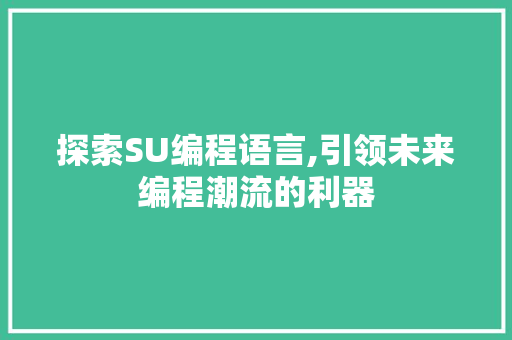 探索SU编程语言,引领未来编程潮流的利器