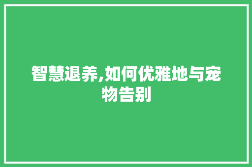 智慧退养,如何优雅地与宠物告别