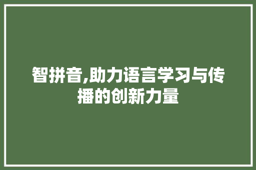 智拼音,助力语言学习与传播的创新力量