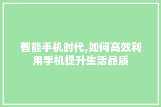 智能手机时代,如何高效利用手机提升生活品质