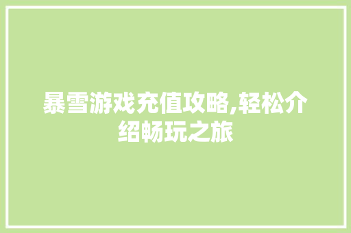 暴雪游戏充值攻略,轻松介绍畅玩之旅 服务器/数据库