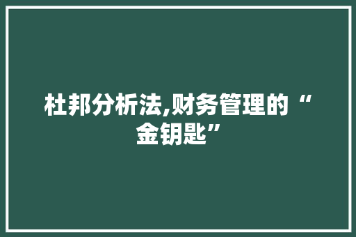 杜邦分析法,财务管理的“金钥匙” 服务器/数据库