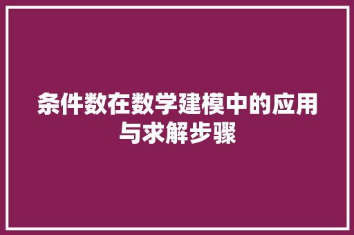 条件数在数学建模中的应用与求解步骤 建站教程