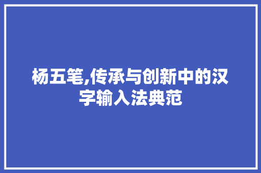 杨五笔,传承与创新中的汉字输入法典范