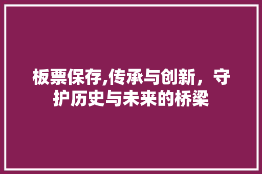 板票保存,传承与创新，守护历史与未来的桥梁
