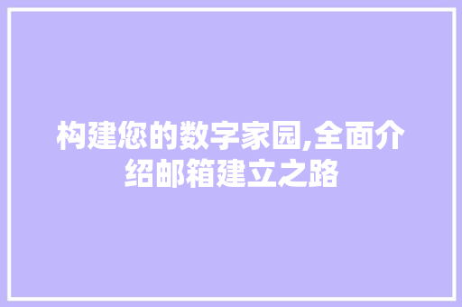 构建您的数字家园,全面介绍邮箱建立之路 服务器/数据库