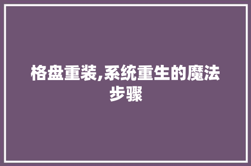 格盘重装,系统重生的魔法步骤