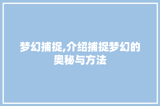 梦幻捕捉,介绍捕捉梦幻的奥秘与方法