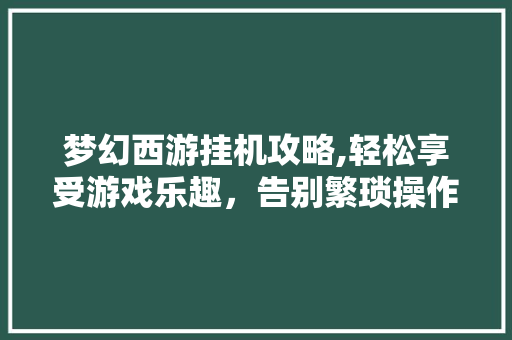 梦幻西游挂机攻略,轻松享受游戏乐趣，告别繁琐操作 服务器/数据库