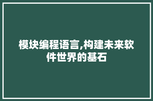 模块编程语言,构建未来软件世界的基石